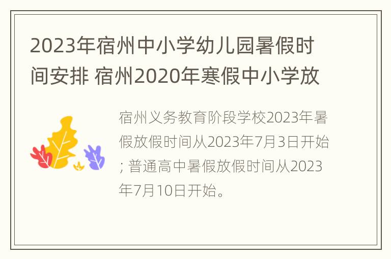 2023年宿州中小学幼儿园暑假时间安排 宿州2020年寒假中小学放假时间