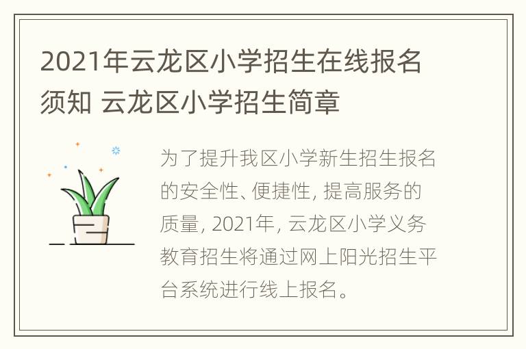 2021年云龙区小学招生在线报名须知 云龙区小学招生简章