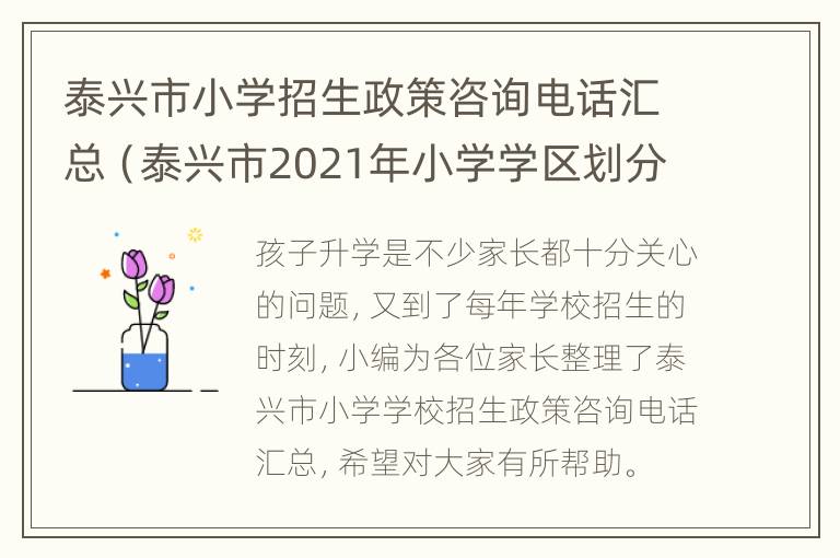 泰兴市小学招生政策咨询电话汇总（泰兴市2021年小学学区划分）