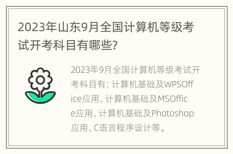 2023年山东9月全国计算机等级考试开考科目有哪些？