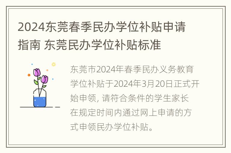 2024东莞春季民办学位补贴申请指南 东莞民办学位补贴标准