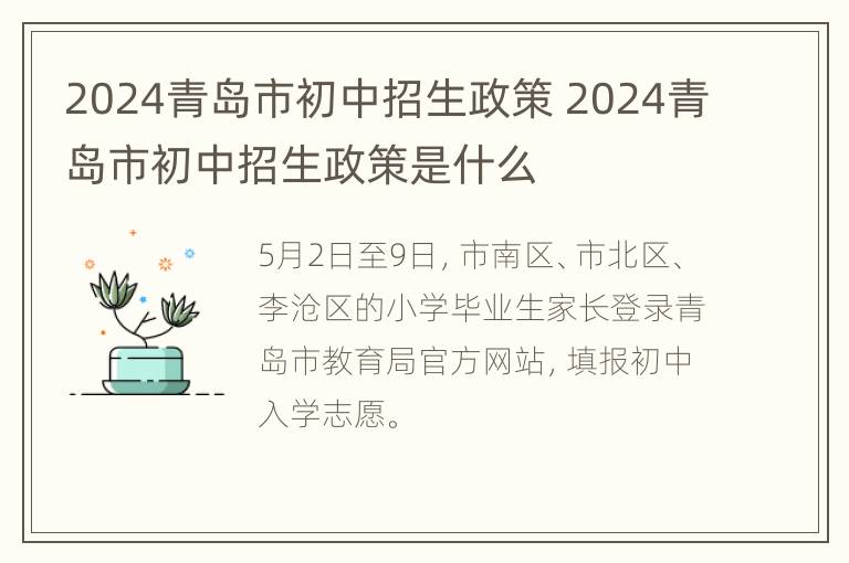 2024青岛市初中招生政策 2024青岛市初中招生政策是什么