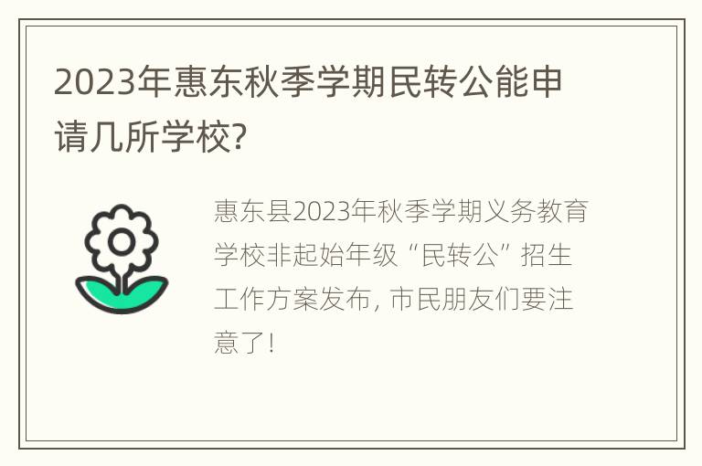 2023年惠东秋季学期民转公能申请几所学校？