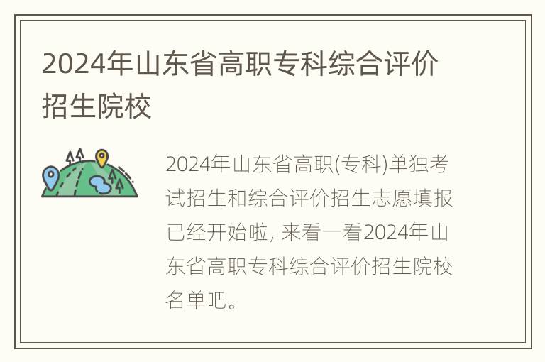 2024年山东省高职专科综合评价招生院校