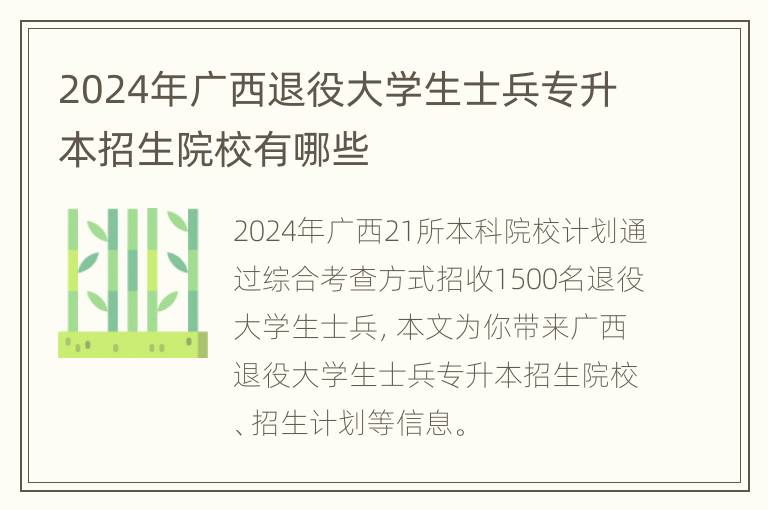 2024年广西退役大学生士兵专升本招生院校有哪些