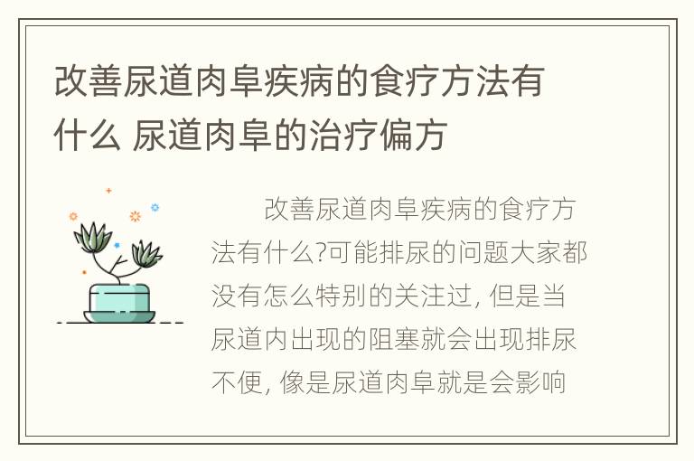 改善尿道肉阜疾病的食疗方法有什么 尿道肉阜的治疗偏方