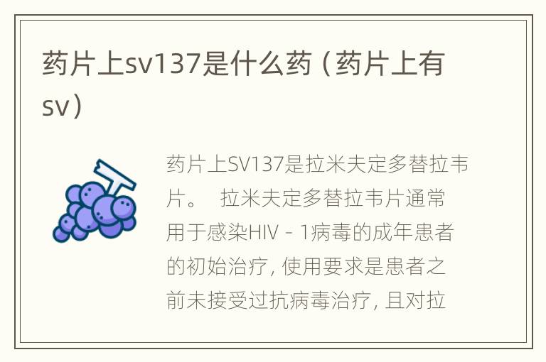 药片上sv137是什么药（药片上有sv）