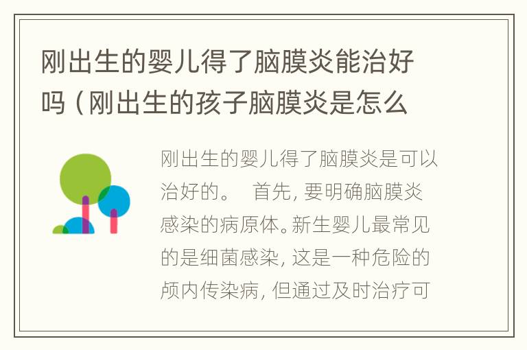 刚出生的婴儿得了脑膜炎能治好吗（刚出生的孩子脑膜炎是怎么回事啊）