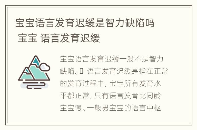 宝宝语言发育迟缓是智力缺陷吗 宝宝 语言发育迟缓