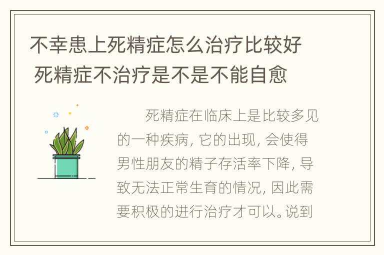 不幸患上死精症怎么治疗比较好 死精症不治疗是不是不能自愈