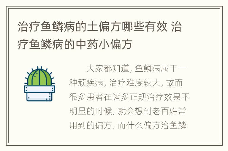 治疗鱼鳞病的土偏方哪些有效 治疗鱼鳞病的中药小偏方