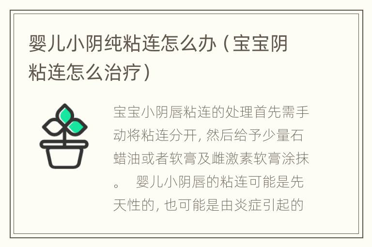 婴儿小阴纯粘连怎么办（宝宝阴粘连怎么治疗）