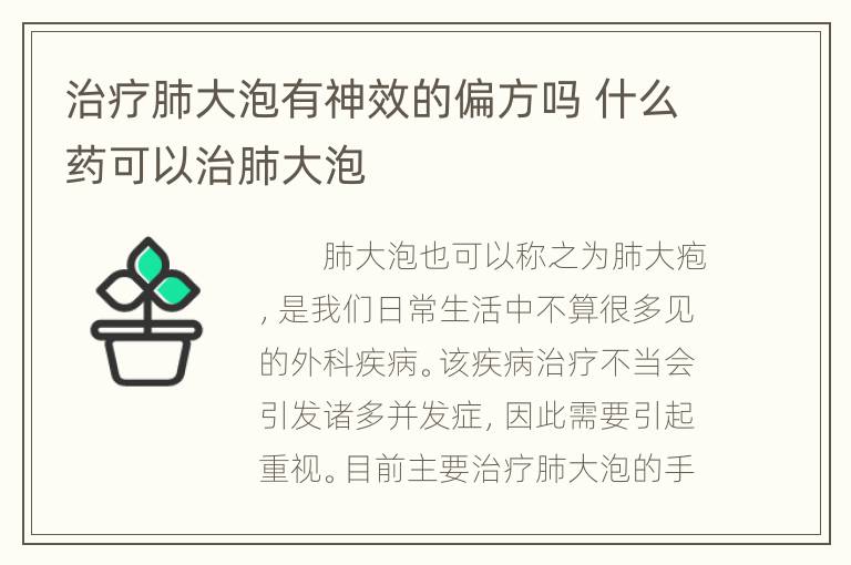 治疗肺大泡有神效的偏方吗 什么药可以治肺大泡