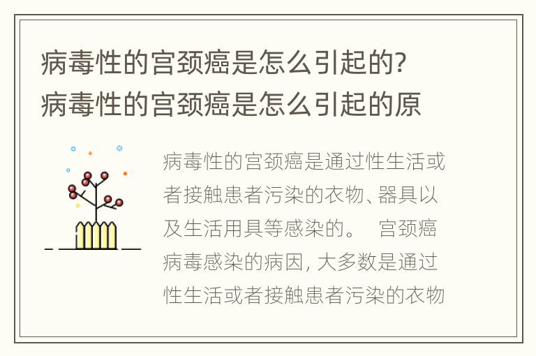 病毒性的宫颈癌是怎么引起的? 病毒性的宫颈癌是怎么引起的原因