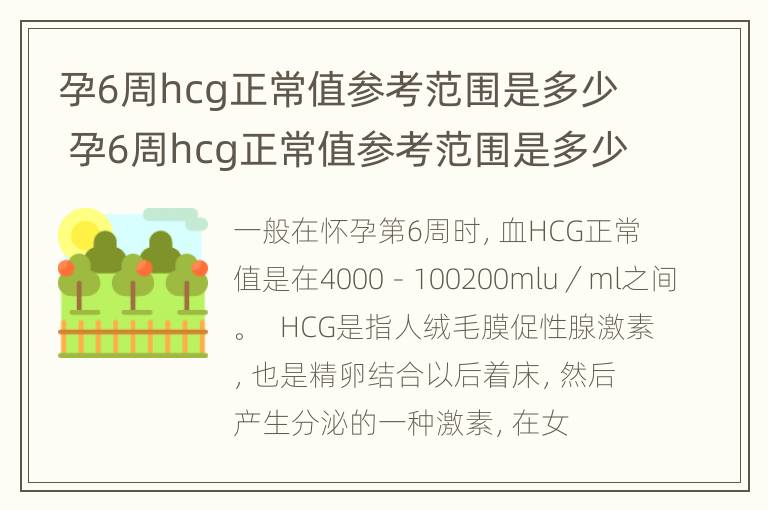 孕6周hcg正常值参考范围是多少 孕6周hcg正常值参考范围是多少IU/L