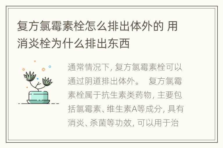 复方氯霉素栓怎么排出体外的 用消炎栓为什么排出东西