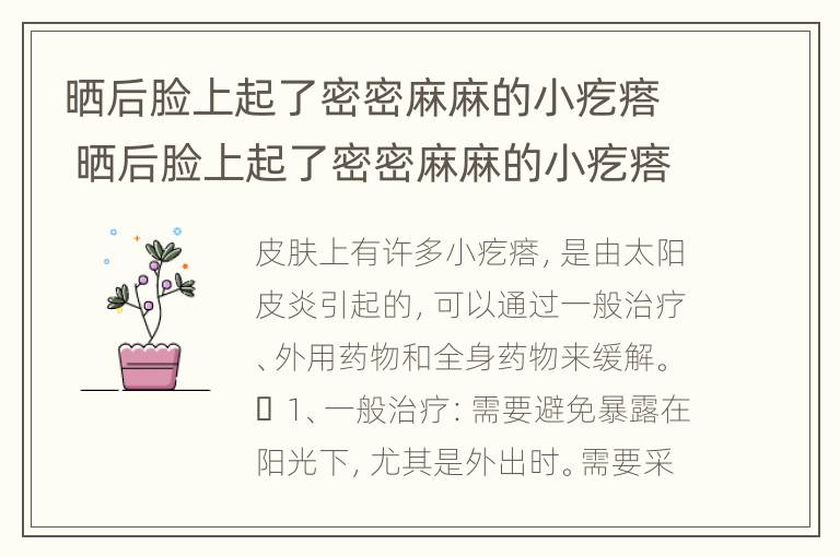 晒后脸上起了密密麻麻的小疙瘩 晒后脸上起了密密麻麻的小疙瘩还痒痒