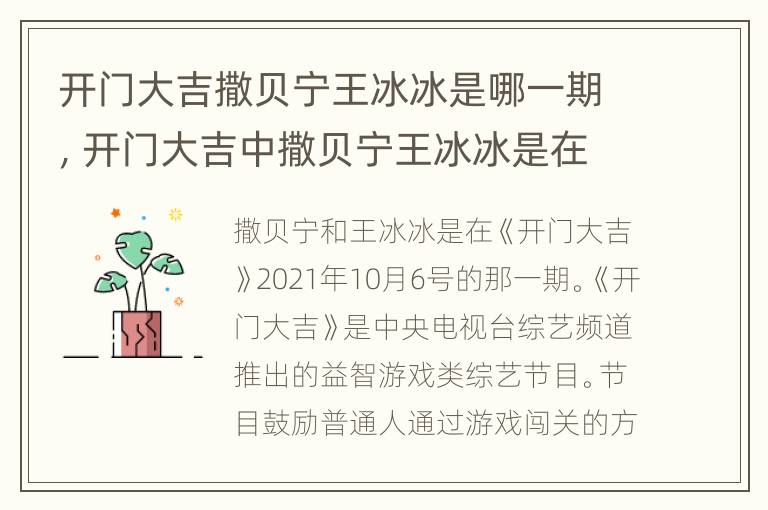 开门大吉撒贝宁王冰冰是哪一期，开门大吉中撒贝宁王冰冰是在哪一期