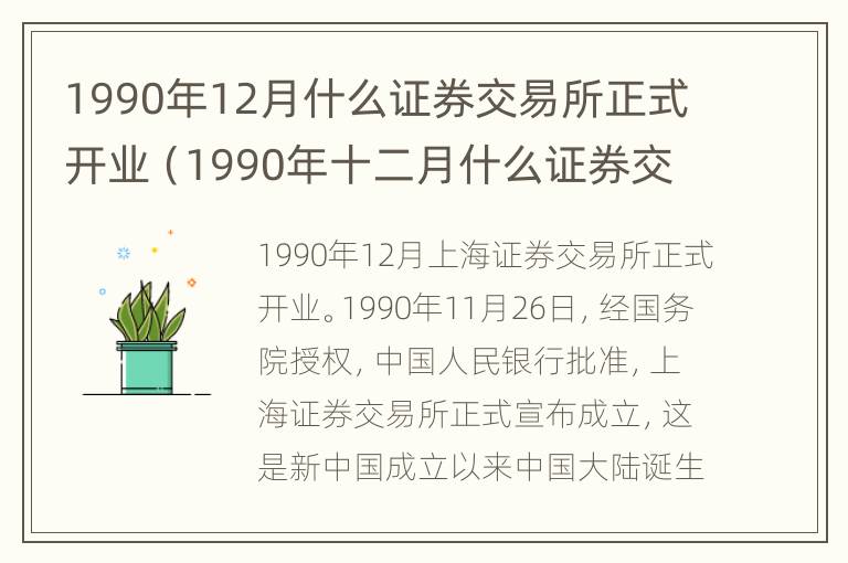 1990年12月什么证券交易所正式开业（1990年十二月什么证券交易所正式开业四年七月）