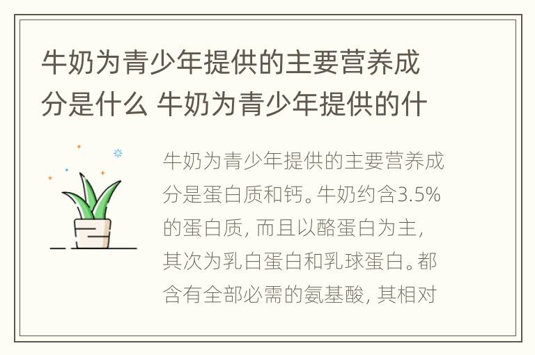 牛奶为青少年提供的主要营养成分是什么 牛奶为青少年提供的什么主要营养成分