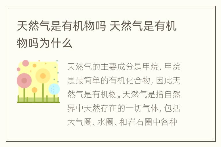 天然气是有机物吗 天然气是有机物吗为什么