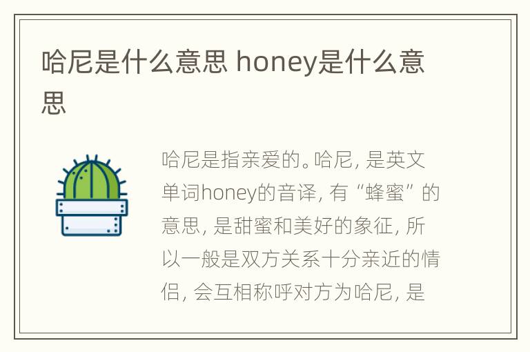 哈尼是什么意思 honey是什么意思