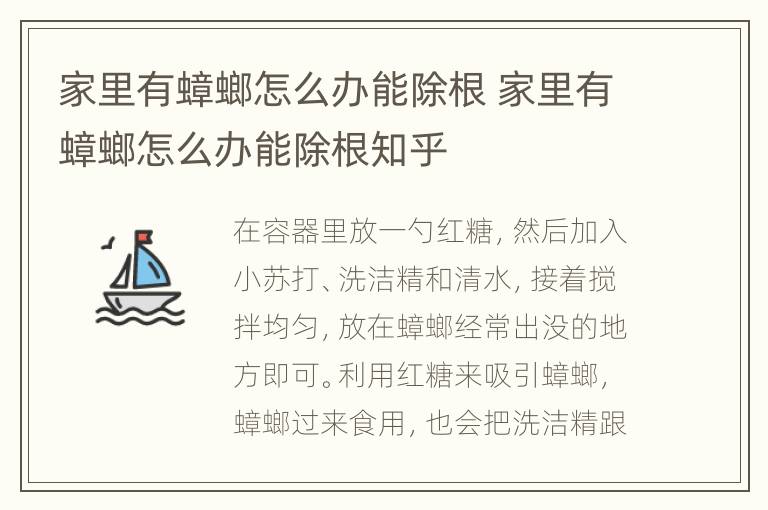 家里有蟑螂怎么办能除根 家里有蟑螂怎么办能除根知乎