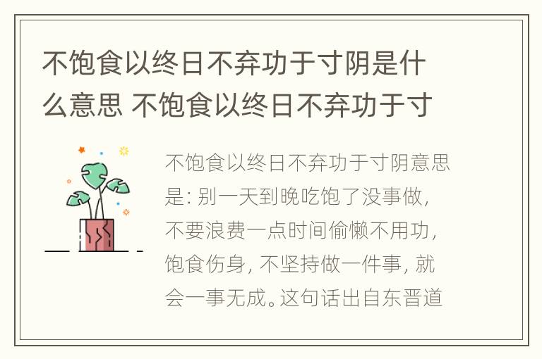 不饱食以终日不弃功于寸阴是什么意思 不饱食以终日不弃功于寸阴是什么意思简写