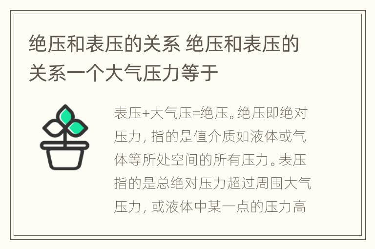 绝压和表压的关系 绝压和表压的关系一个大气压力等于