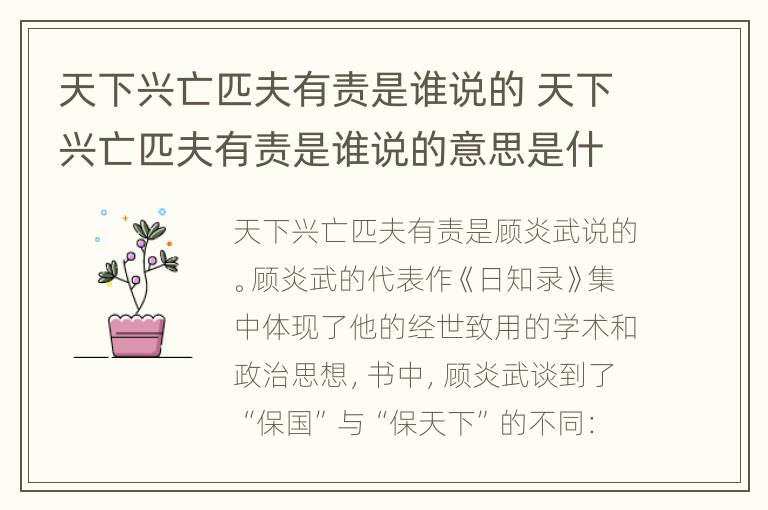 天下兴亡匹夫有责是谁说的 天下兴亡匹夫有责是谁说的意思是什么