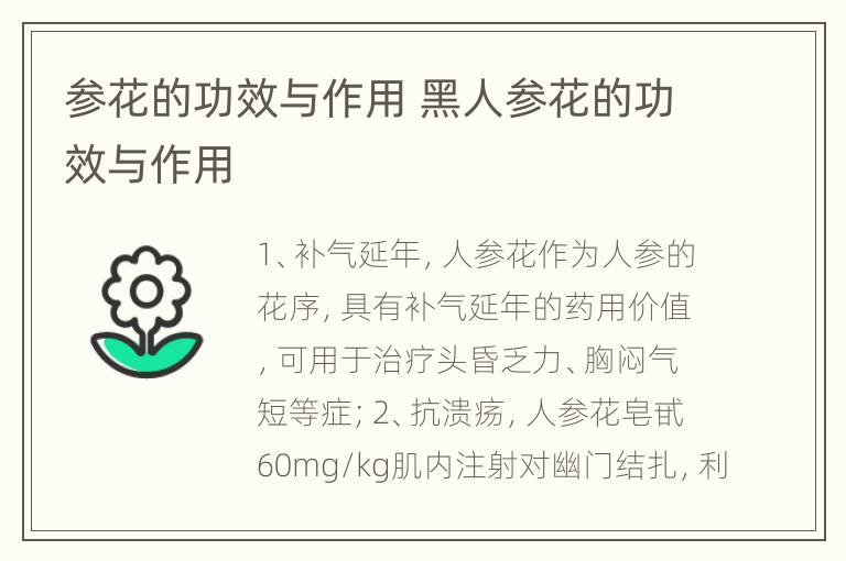 参花的功效与作用 黑人参花的功效与作用