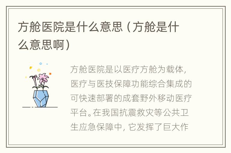 方舱医院是什么意思（方舱是什么意思啊）