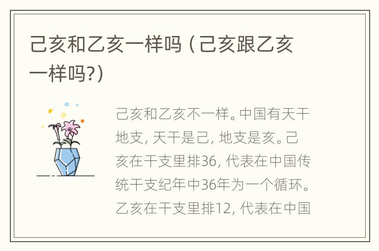 己亥和乙亥一样吗（己亥跟乙亥一样吗?）