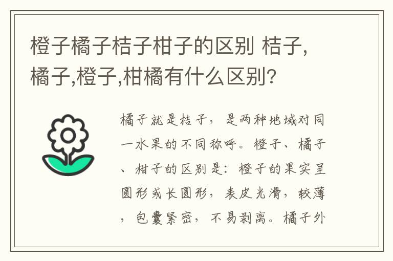 橙子橘子桔子柑子的区别 桔子,橘子,橙子,柑橘有什么区别?