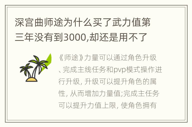 深宫曲师途为什么买了武力值第三年没有到3000,却还是用不了