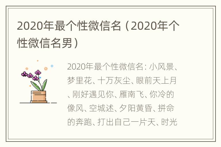 2020年最个性微信名（2020年个性微信名男）