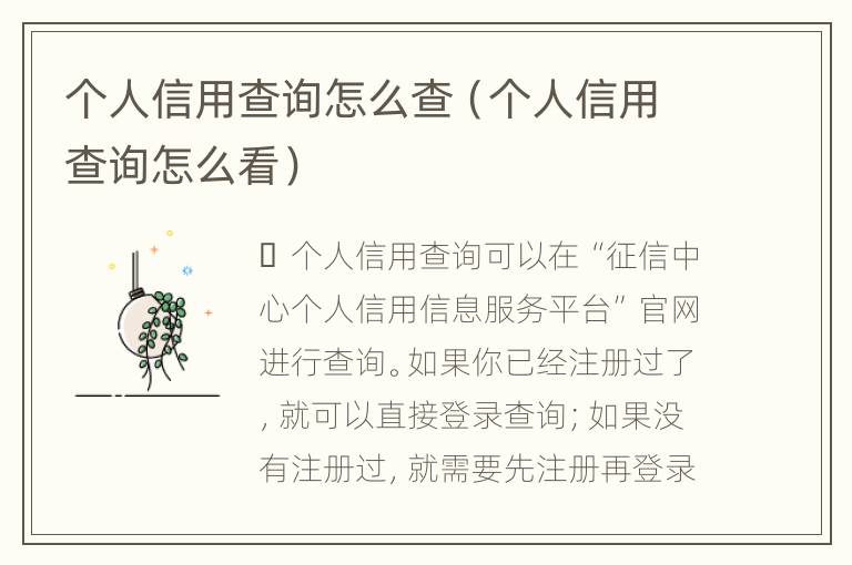 个人信用查询怎么查（个人信用查询怎么看）