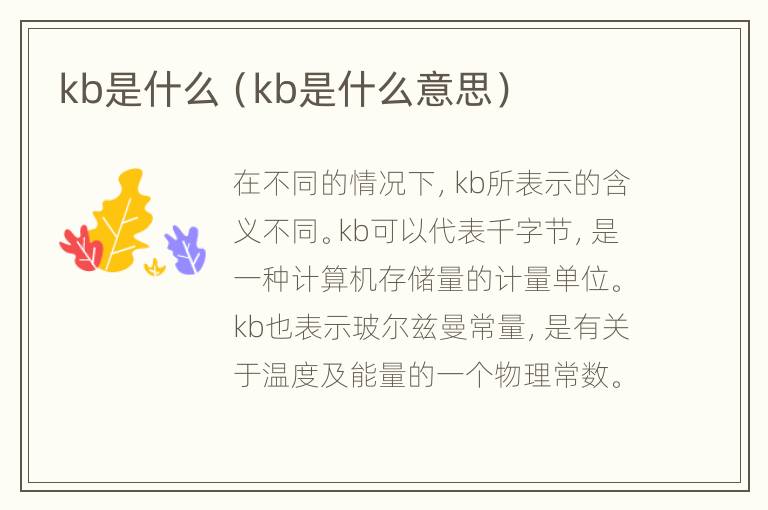 kb是什么（kb是什么意思）