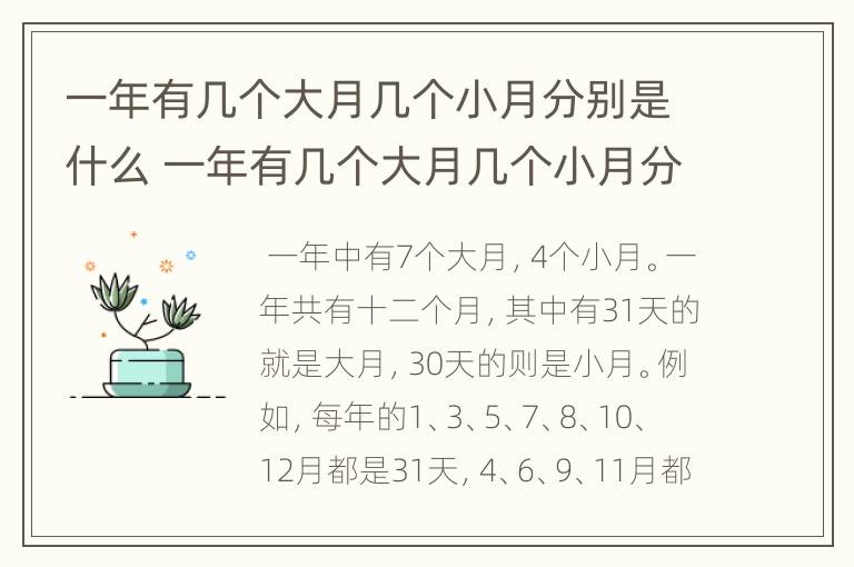 一年有几个大月几个小月分别是什么 一年有几个大月几个小月分别是什么意思