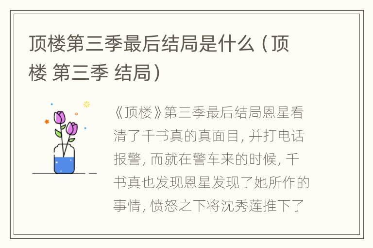 顶楼第三季最后结局是什么（顶楼 第三季 结局）