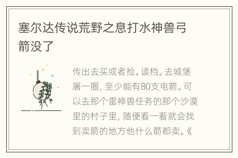 塞尔达传说荒野之息打水神兽弓箭没了