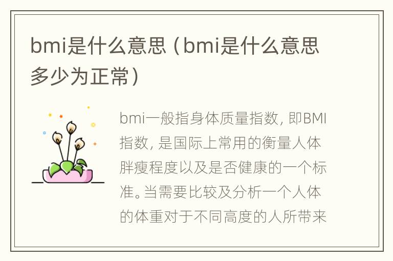 bmi是什么意思（bmi是什么意思多少为正常）