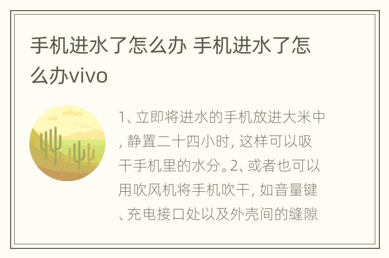 手机进水了怎么办 手机进水了怎么办vivo