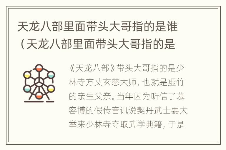 天龙八部里面带头大哥指的是谁（天龙八部里面带头大哥指的是谁视频）