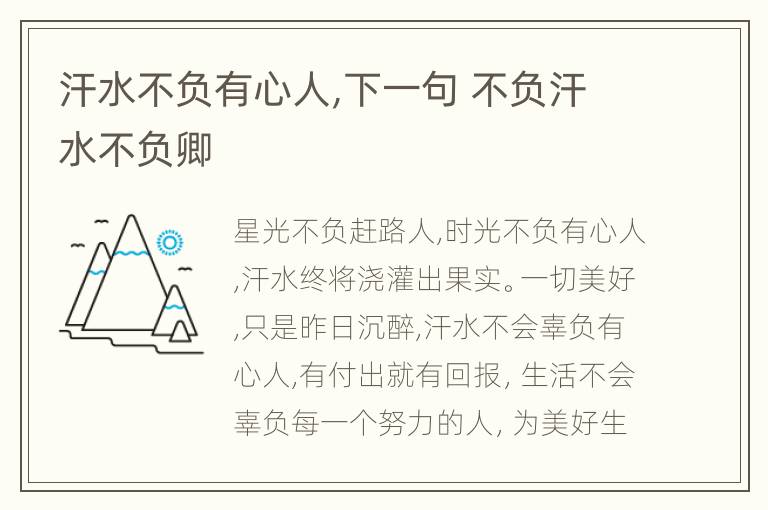 汗水不负有心人,下一句 不负汗水不负卿