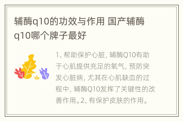 辅酶q10的功效与作用 国产辅酶q10哪个牌子最好