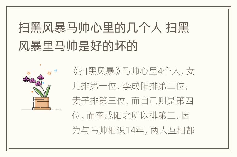 扫黑风暴马帅心里的几个人 扫黑风暴里马帅是好的坏的