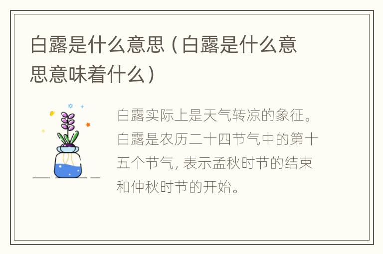 白露是什么意思（白露是什么意思意味着什么）