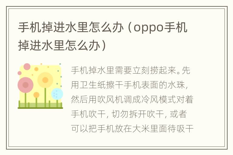 手机掉进水里怎么办（oppo手机掉进水里怎么办）