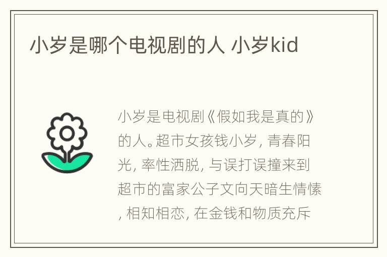 小岁是哪个电视剧的人 小岁kid